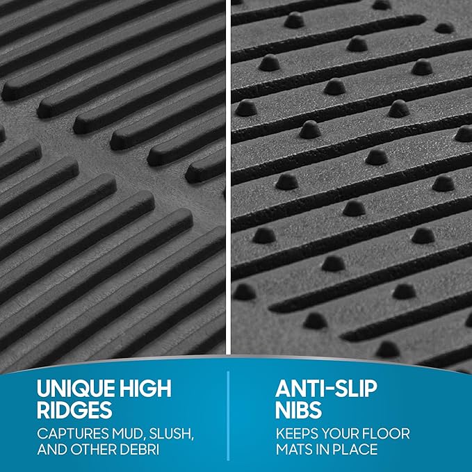 BDK ProLiner Car Floor Mats for Cars Trucks SUV, 3-Piece All-Weather Heavy Duty Rubber Liners with Universal Trimmable Fit, Durable Waterproof Vehicle Auto Floor Mats with Capture Ridges Black