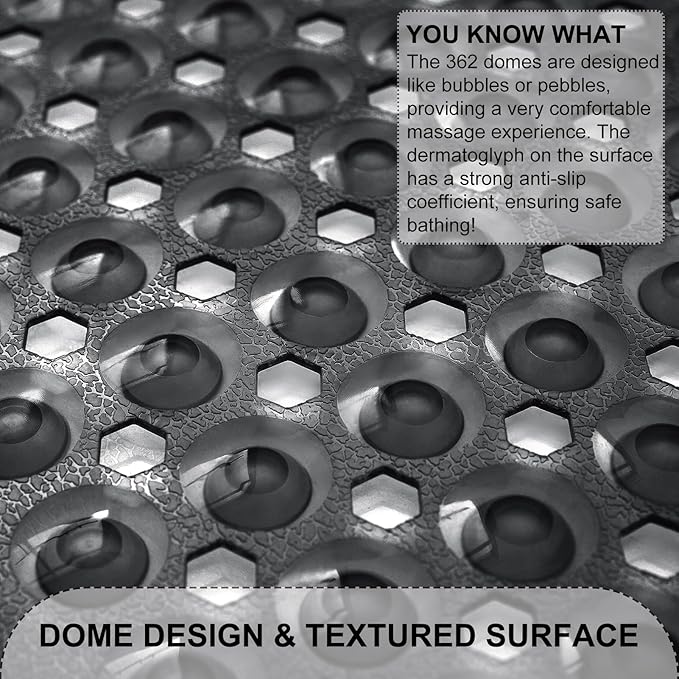 TEESHLY Bath Tub and Shower Mats, Non Slip 40 x 16 Inch Extra Large Bathtub Mat, Machine Washable Bathmat with Drain Holes, Suction Cups for Bathroom Floor, Clear Black