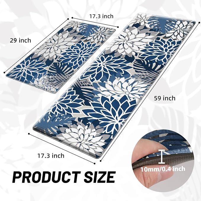 Arenarug Kitchen Mats for Floor 2PCS Cushioned Anti Fatigue Waterproof Non Slip Kitchen Mat Rug Set Comfort Foam Standing Mat for Sink, Laundry, Office,17.3" x 28" + 17.3" x 59", Blue Gray