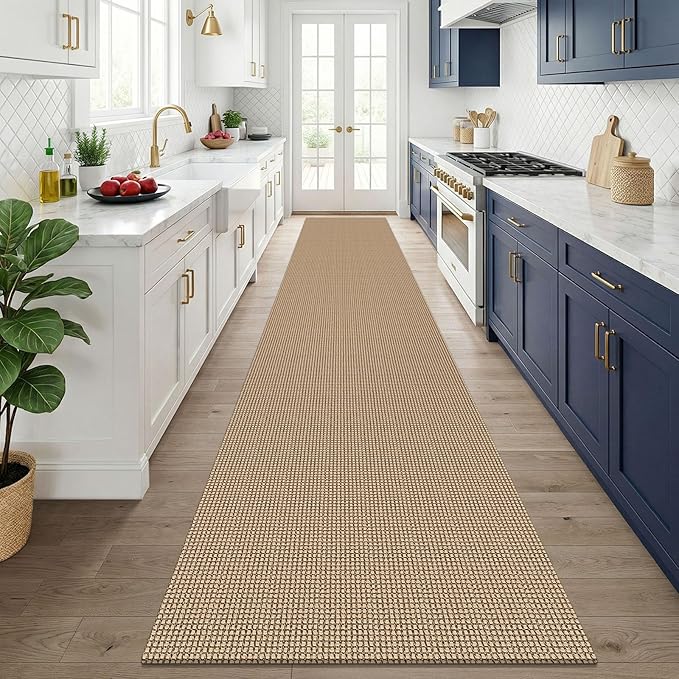 KOZYFLY Boho 3x14 Runners Rugs for Hallway, Long Washable Runner Rug, Woven Non Slip Kitchen Runner, Farmhouse Entryway Rug, Floor Carpet for Entry, Aisle, Hall, Orange Beige/Tan/Brown