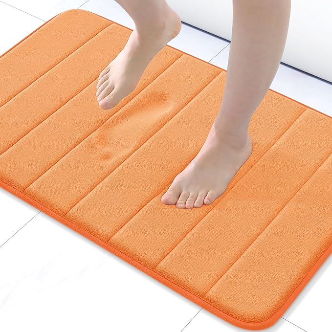 Buganda Memory Foam Bath Mat, 30" x 20", Ultra Soft and Non-Slip Bathroom Rugs, Water Absorbent and Machine Washable Bath Rug for Bathroom, Shower, and Tub, Orange
