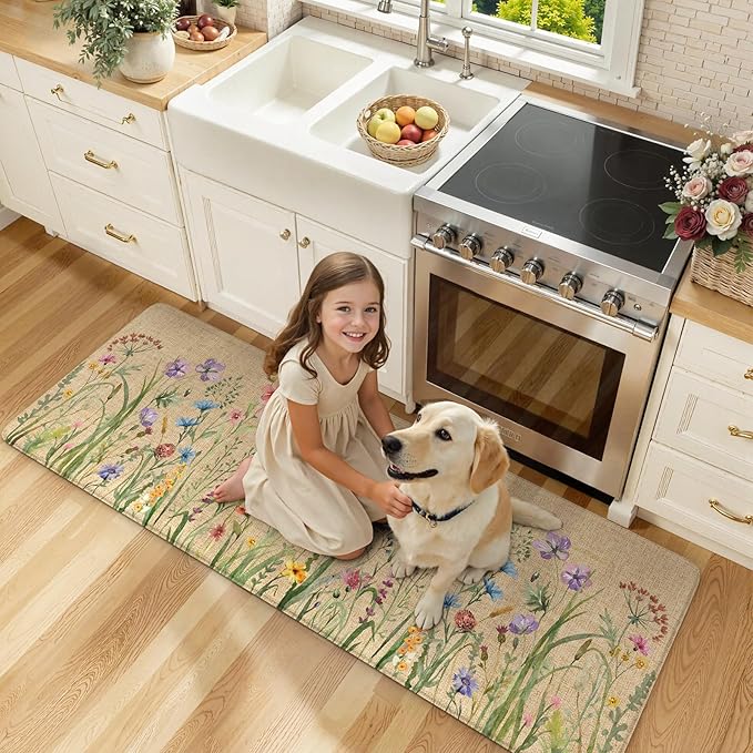 KIMODE Anti Fatigue Kitchen Mats for Floor 24"x59", Farmhouse Kitchen Runner Rug, Cushioned Kitchen Floor Mats Non Slip, Comfort Memory Foam Standing Mats for Laundry Office Sink Desk Brown