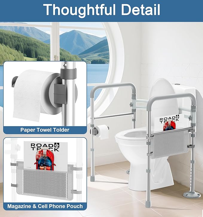HOMLAND Toilet Safety Rails for Seniors, Adjustable Height & Width 350lb Toilet Handles for Elderly and Disabled, Foldable Toilet Safety Frame, Fit Any Toilet