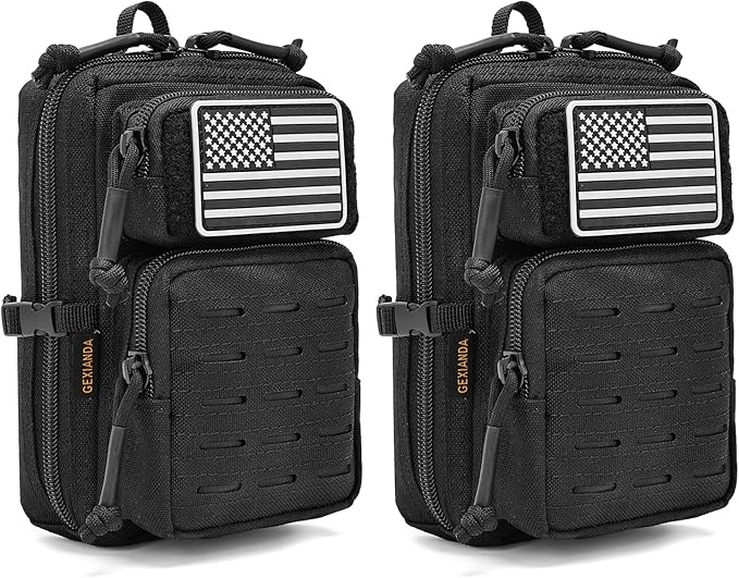 2 Pack Tactical Molle Utility Pouchs,Mini Belt Pouch EDC Pouch Tactical Phone Pouches Outdoor Admin Tool Pouch Medical EDC IFAK Pack with US Flag Patch