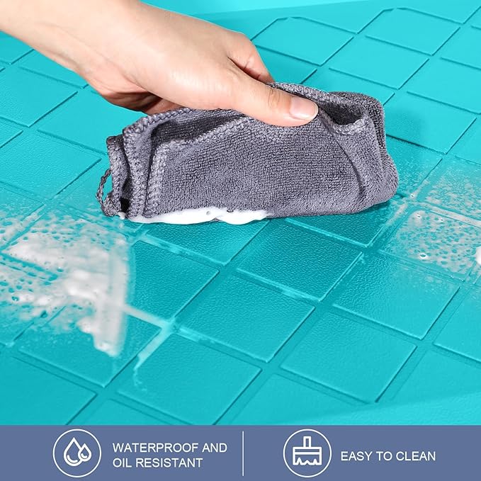 Cushioned Kitchen Mat 2 PCS, Anti Fatigue Kitchen Rugs, Heavy Duty Non-Skid, Ergonomic Comfort Foam Kitchen Floor Mat for Home, Office, Sink, Laundry, Teal