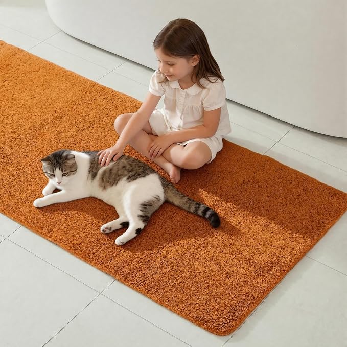 TYUU Orange Bathroom Rugs, Ultra Soft Bath Rugs Non Slip Washable, Super Absorbent Quick Dry Small Bath Mat with Rubber Backing for Bathroom Floor, Shower, or Sink, Orange 16" x 24"