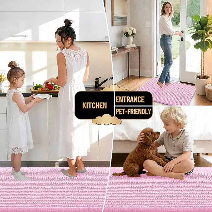 OLANLY Thick Bathroom Rugs 36x24, Extra Soft Absorbent Chenille Bath Rugs, Rubber Backing, Machine Wash Dry, Bath Mats for Bathroom Floor, Tub and Shower, Home Decor Accessories, Pink