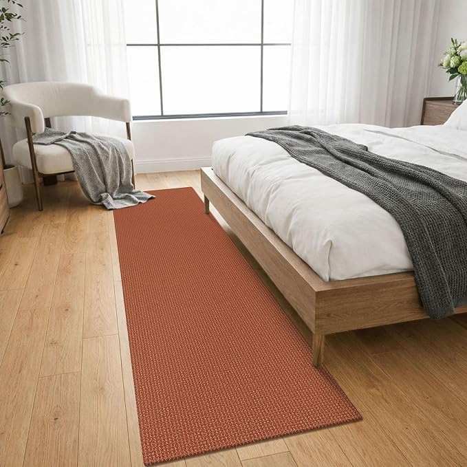 KOZYFLY Orange Runners for Hallway 2x8, Washable Runner Rug, Woven Non Slip Kitchen Runner, Braided Entryway Rug, Floor Carpet for Foyer, Bedroom, Hall, Burnt Orange/Tan