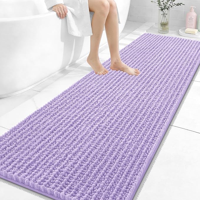 OLANLY Long Bathroom Rugs Runner 70x24, Thick Soft and Absorbent Chenille Bath Mat, Non-Slip, Machine Washable Quick Dry Bath Rugs for Tub Shower Floor, Home Decor Accessories, Lavender