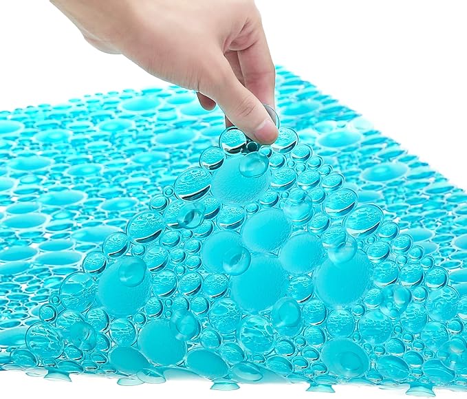 Extra Long Pebble Bath Tub Shower Mat 34.2 x 15.7, Bathmat Non-Slip with Suction Cups, Machine Washable, Bathroom Mats, Smooth/Non-Textured Surface Only (34.2" x 15.7", Transparent Green)