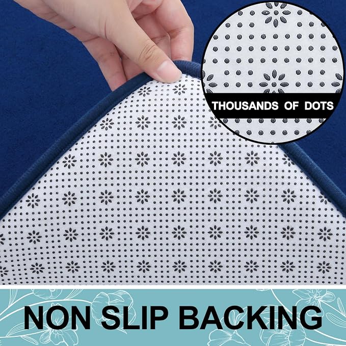 Smiry Memory Foam Toilet Rugs U-Shaped 24x24, Extra Soft Absorbent Non-Slip Contour Bathroom Rugs, Machine Washable Bath Mats for Toilet, Navy Blue