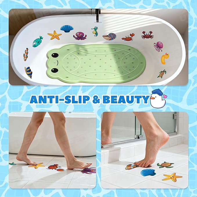 UNEEDE Kids Bathtub Mat with 24PCS Non Slip Bathtub Stickers, Non Slip Shower Mat for Toddlers, Washable Anti Slip Tub Surface, Soft Rubber Mat for Bathtub Shower, Waterproof Essentials