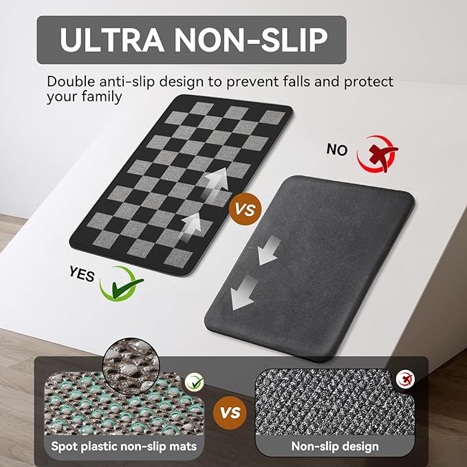 YDKGL Kitchen Mats for Floor Kitchen Rugs Non Slip Washable, Super Absorbent Linen-Look Woven Runner Rug, Kitchen Sink Mat Standing Mat, Black Gray Checkered 17"x47"