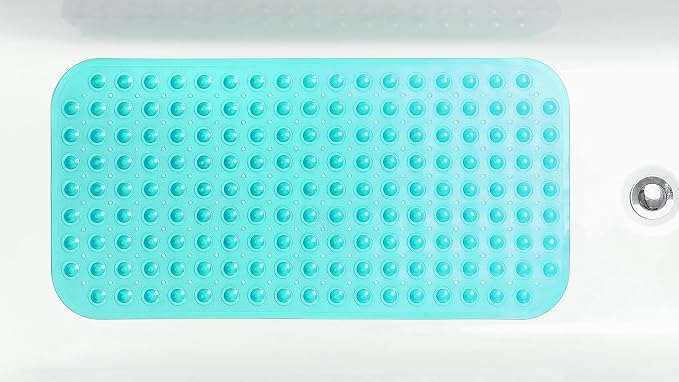 Large Non-Slip Bathtub & Shower Mat 31”x16” (Smooth/Non-Textured Tubs Only) Safe, Clean, Machine-Washable, Superior Grip&Drainage, Vinyl, Transparent Turquoise