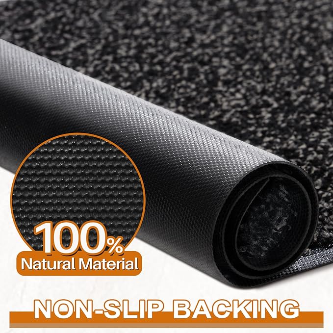Mibao Front Door Mat Indoor Entrance, 29.5" x 17", Welcome Mat for Outdoor Indoor, Non-Slip Waterproof Doormat, Durable Machine Washable Low Profile Entry Rug for Back Door Outside, Anthracite Black