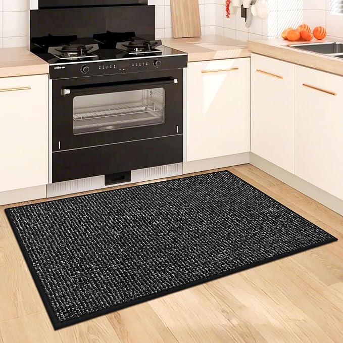 BEQHAUSE Kitchen Rugs 24"x36", Non-Slip Kitchen Mats for Floor, Super Absorbent and Stain Resistant Kitchen Rugs, Machine Washable Rugs for Kitchen, Hallway, Laundry & Sink, Black
