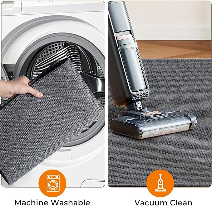 Kitchen Rugs and Mats, Non Slip Washable Set of 2 PCS, Absorbent Kitchen Mats for Floor, Kitchen Runner Rug, Rubber Backing, for Kitchen Decor, Front of Sink (Grey, 20’’*32’’+20’’*60’’)
