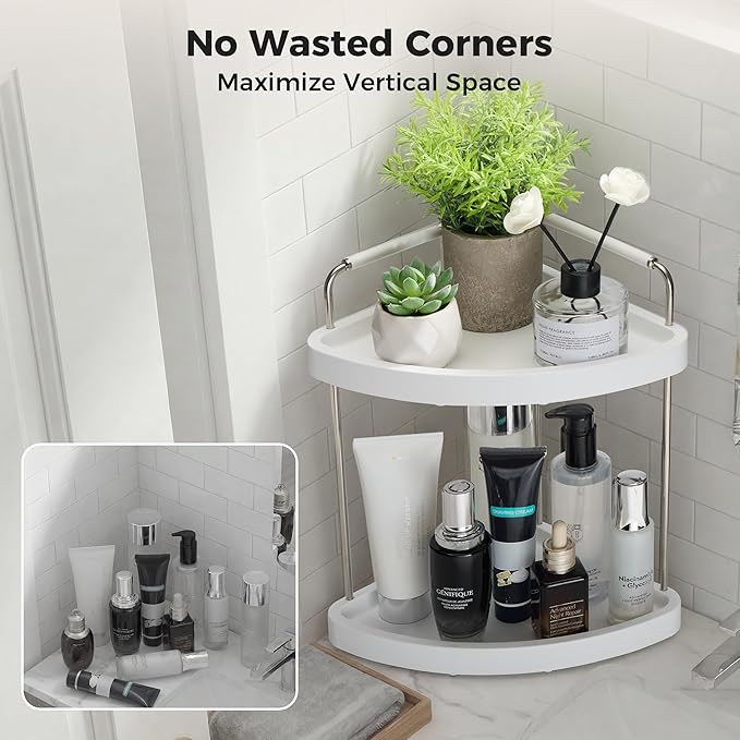 Vtopmart 2-Tier Bathroom Countertop Organizer, Vanity Dresser Counter Tray Shelf for Skincare, Perfume, Makeup, Silver