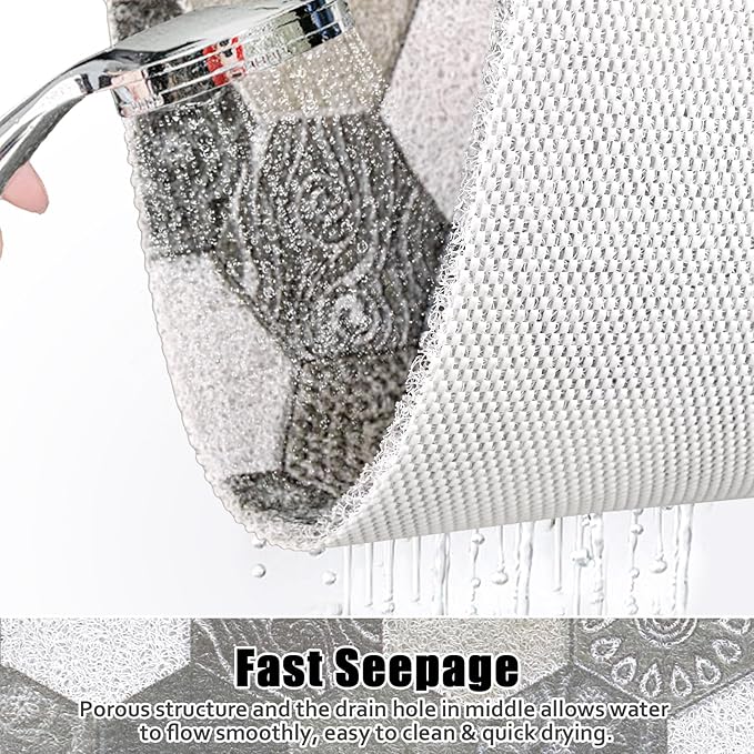 Large Shower Mat Non Slip, 36x36 Inch Shower Floor Mat with Drain Hole in Middle, Super Soft and Comfortable PVC Loofah Massage Bath Mat for Shower, Anti Slip Shower Stall Mat, Quick Drying