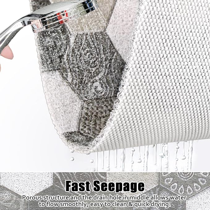 Shower Mat Non Slip - 24x36 Inch Shower Mats for Inside Shower with Drain Hole in Middle, Super Soft and Comfortable PVC Loofah Massage Bath Mat for Shower, Anti Slip Shower Stall Mat, Quick Drying
