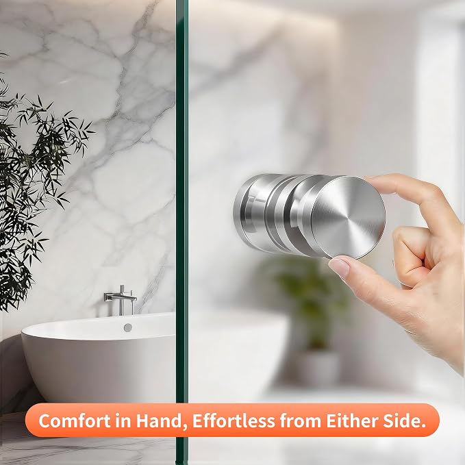 CKB Shower Glass Door Handle, Brushed Nickel, Double Sided, 5/16–1/2" Glass | Solid Stainless Steel, Bathroom Use Compatible, Double-Sided Design for Easy Pull, Quick and Simple Installation
