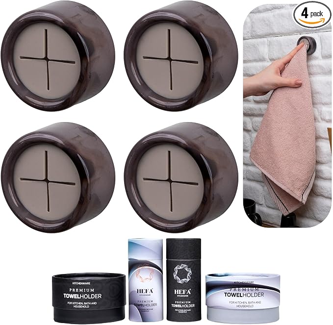 HEFA Acrylic Modern Kitchen & Bathroom Towel Hooks, 4 Pack, Smoky Midnight