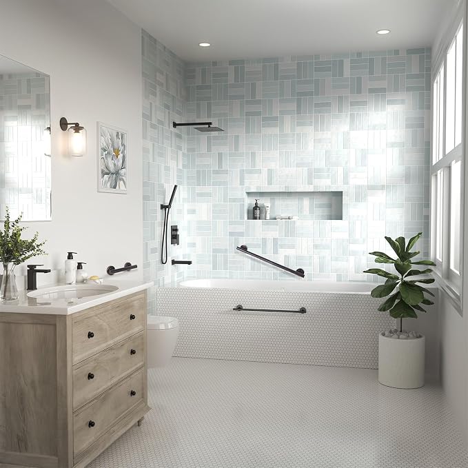 Lava Odoro Shower Grab Bar, Modern Stainless Steel Handicap Grab Bar for Bathtubs and Showers, Shower Safety Bar for Seniors Disabled, ADA-Compliant (Oil Rubbed Bronze, 12 Inch)
