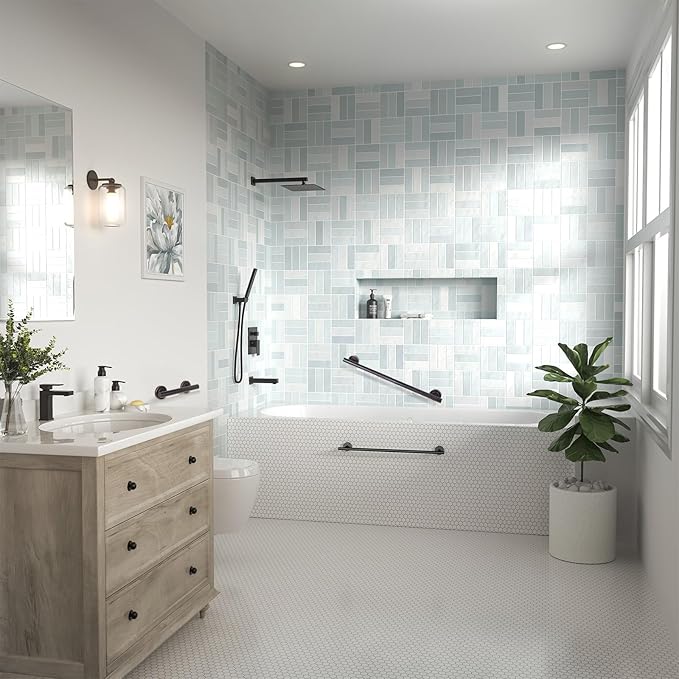 Lava Odoro Shower Grab Bar, Modern Stainless Steel Handicap Grab Bar for Bathtubs and Showers, Shower Safety Bar for Seniors Disabled, ADA-Compliant (Oil Rubbed Bronze, 24 Inch)