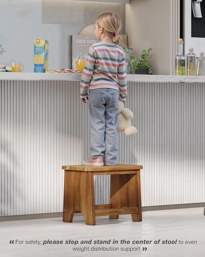 FANATU Wooden Step Stool, 13'' Non-Slip Heavy Duty Stepping Stool for Adults with Handle, Nonslip & Durable Design Supports up to 500lbs for Bedroom or Kitchen