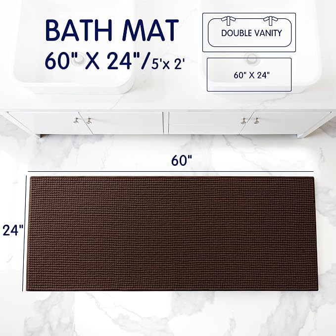 SUBRTEX Bathroom Rugs, 24" x 60" Chenille Bath Rug Soft Short Plush Bath Mat Soft Shower Mat Water Absorbent Shower Mat Quick Dry Machine Washable, Chocolate