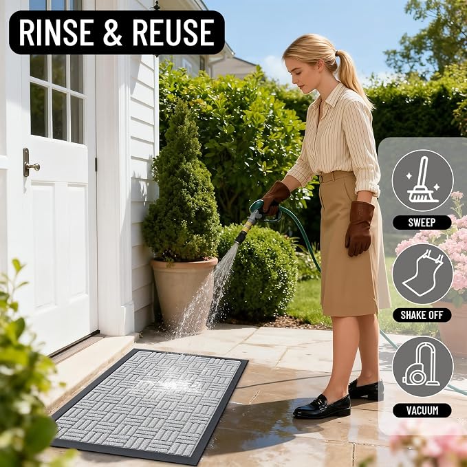 OLANLY Front Door Mat Outside Entrance 47x32, Absorbent, Heavy Duty Sturdy Natural Rubber Doormat Indoor Outdoor, Non-Slip, Stain and Fade Resistant, Low Profile Floor Mat for Entryway, Light Gray
