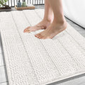 OLANLY Thick Bathroom Rugs 34x21, Extra Soft Absorbent Chenille Striped Bath Rugs, Rubber Backing, Machine Wash Dry, Bath Mats for Bathroom Floor, Tub and Shower, Home Decor Accessories, Ivory