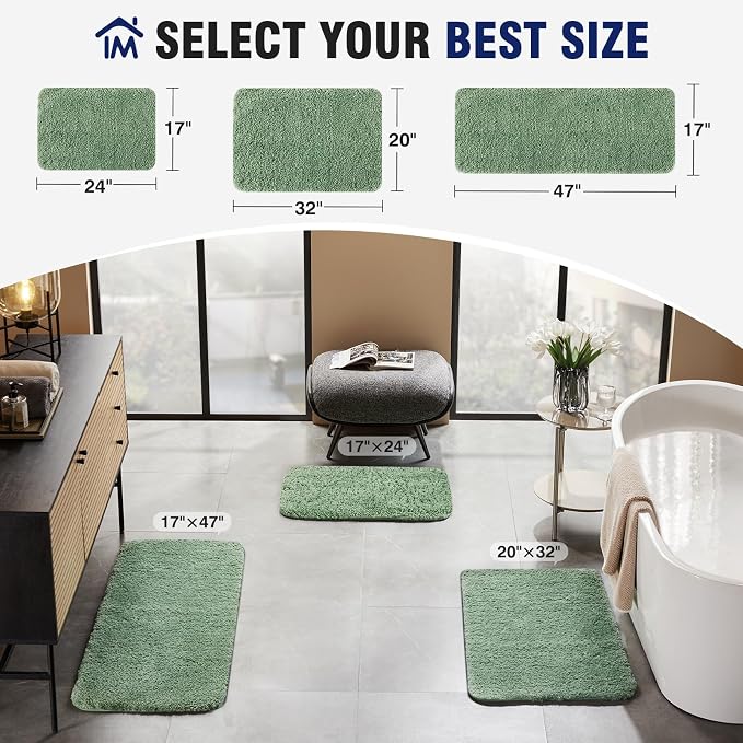 TECHMILLY Super Soft Shaggy Bathroom Rugs, Absorbent Thick Non Slip Microfiber Bath Rugs, Quick Dry Machine Washable Bath Mat for Bathroom Floor, Bathtub and Shower 17"x24"