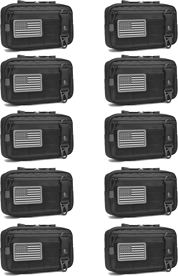 2 Pack Tactical Molle Admin Pouch with US Flag Patch and Keychain - Utility Laser Cut Tactical EDC Tool Pouch Bag Horizontal Modular Pouches Utility Tool Pouch