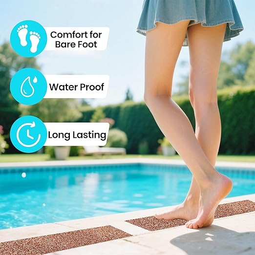 LifeGrip Outdoor Anti Slip Stair Treads 5-Pack, 6" X 32" Waterproof Rubber Grip Tape for Outdoor Stairs, Pool, Garden and Deck, Barefoot-Friendly Non Slip Step Strips, Brown