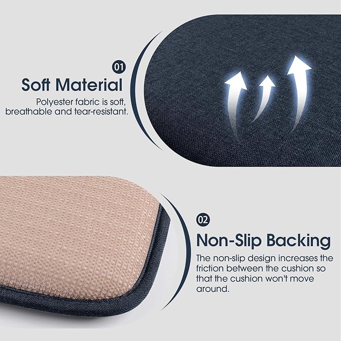 TushGuard Chair Cushions, 4 Pack Memory Foam Chair Pads, Seat Cushion, Kitchen Chair Cushions Set of 4, Anti-Slip Backing & Fixed Straps,Blue