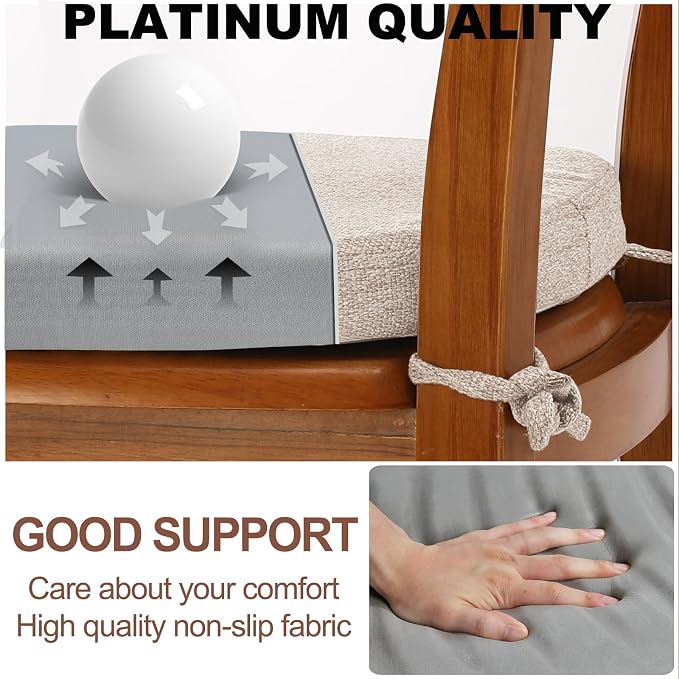 SINOSSO 4 Pack Memory Foam Chair Cushions for Dining Chairs, Friendly Woven Fabric 16" U-Shape Comfortable Kitchen Chair Pads, Removable Slip Resistant Seat Cushions (Set of 4, Oatmeal Beige)