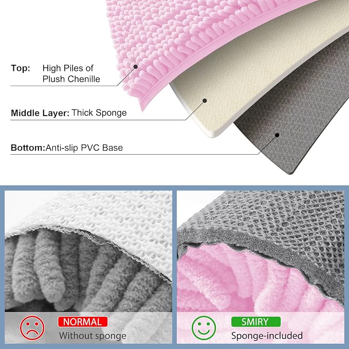 Smiry Luxury Chenille Bathroom Rugs 59x24, Extra Soft and Absorbent Shaggy Bath Mat, Machine Washable, Non-Slip Plush Carpet Runner for Tub, Shower, and Floor, Home Decor Accessories, Pink