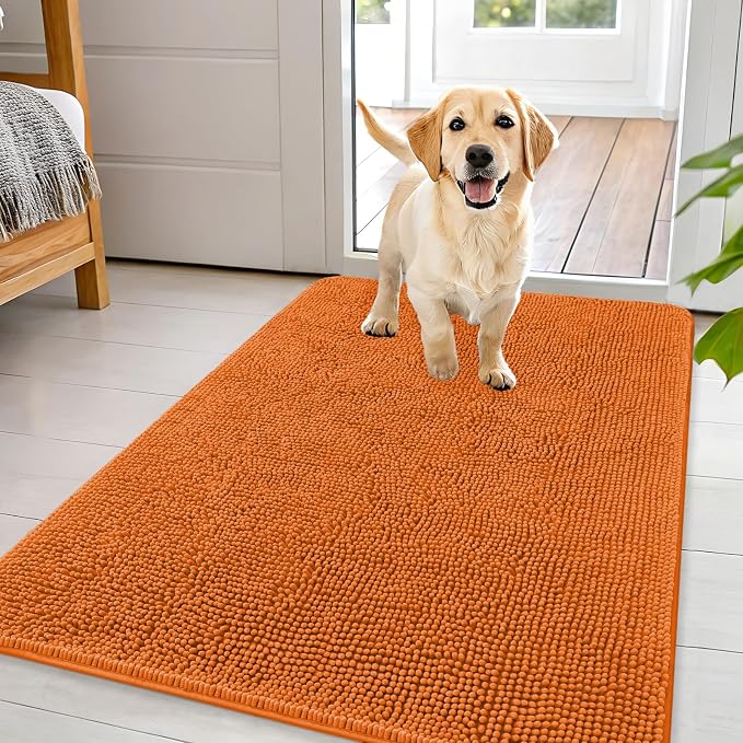 OLANLY Dog Door Mat for Muddy Paws 44x32, Absorbs Moisture and Dirt, Absorbent Non-Slip Washable Doormat, Quick Dry Chenille Mud Mat for Dogs, Entry Indoor Entryway Carpet for Inside Floor, Clay