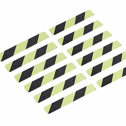 LifeGrip Anti Slip Traction Treads with Glow in Dark Stripe (12-Pack), 2" X 12", Best Grip Tape 80 Grit Non Slip, Pre-Cut Strips, Rounded Corners, Luminous Green - Right Size and Easy Application