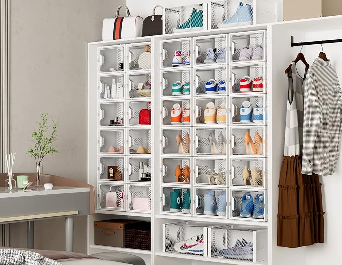 SIMPDIY Shoe Organizer, 12 Pack Shoe Storage Shoe Organizer for Closet, Shoe Boxes Clear Plastic Stackable Shoe Storage Boxes for Size 13