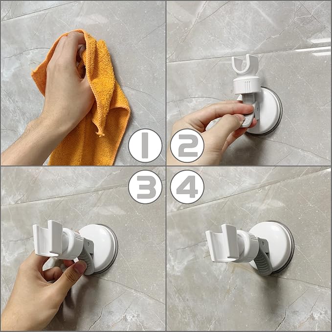 Adjustable Shower Head Holder, Bathroom Suction Cup Bracket for Handheld Shower, Removable Wall Mount (White-1)