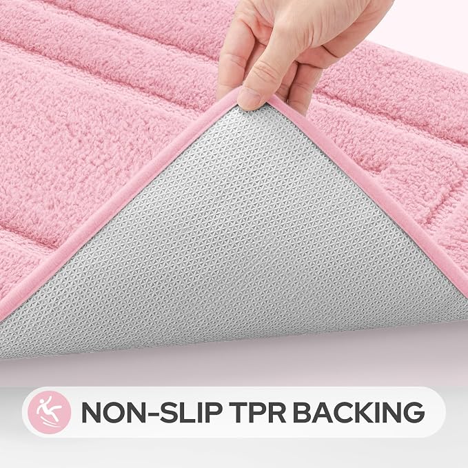 HOMEIDEAS 2 Pieces Large Bathroom Rug, Super Soft and Absorbent Long Rugs, Non Slip and Microfiber Bath Mat for Bathroom Decor (20"x47"+16" x 24", Light Pink)