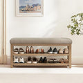 Zihanhome Shoe Rack Bench with Cushion, 2 Tier Solid Wood Storage Bench, Mid-Century Modern Shoe Bench for Entryway, Hallway, Closet, Front Door Entrance, Foyer (Brown, 46.5")