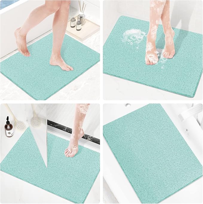 Shower Mat Bathtub Mat Non-Slip,32x24 inch, Soft Tub Mat with Drain,PVC Loofah Bath Mat (Phthalate Free) for Tub and Bathroom,Quick Drying,Green