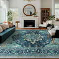 RELEANY Area Rugs 8'x10' Washable Non-Slip, Floral Vintage Distress Medallion Carpet for Living Room Bedroom Dining Room, Teal Green Lake Blue Turquoise