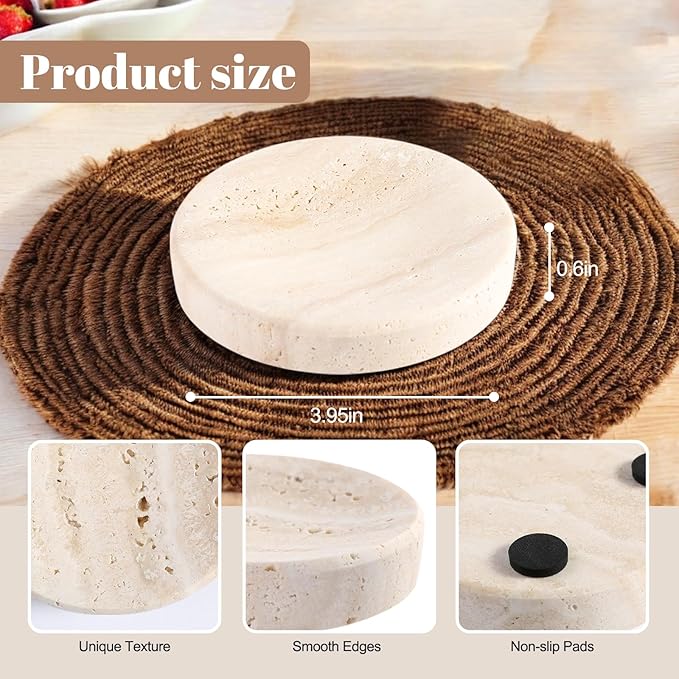 Koville Marble Jewelry Dish, Small Round Trinket Dish for Ring Necklace Earring, 4" Decorative Dish, Natural Stone Soap Dish for Bathroom Kitchen