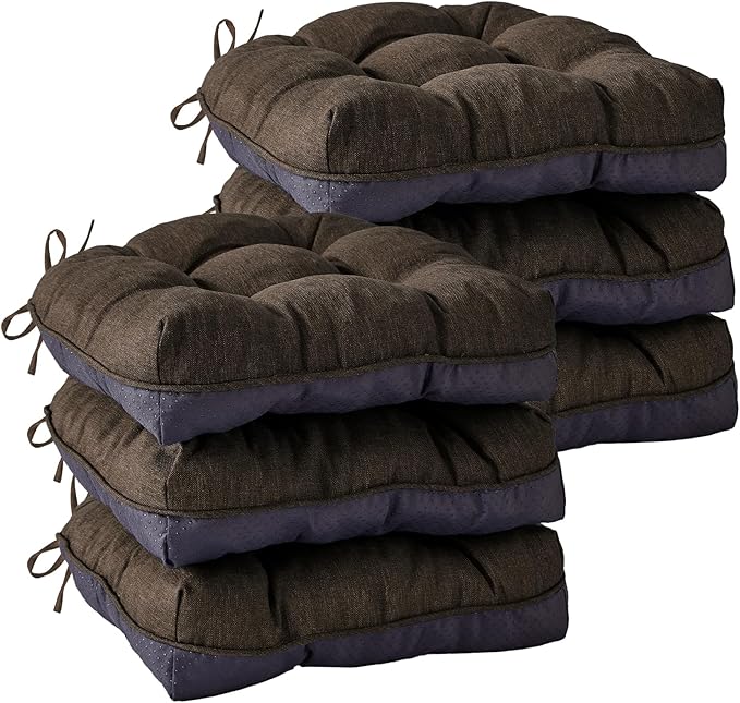 IASEAHK Chair Cushions for Dining Chairs, Seat Cushions for Kitchen Chairs, Indoor Seat Cushions with Ties, Tufted Foam Chair Pads, Non Slip Chair Cushions Set of 6, 15.5" x 15.5" x 4", Brown