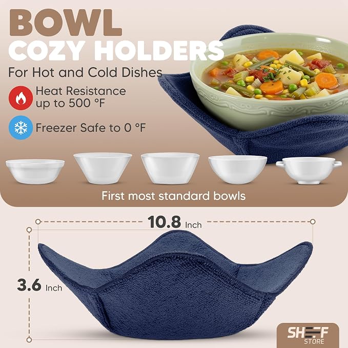 Sheff Microwave Bowl Cozy Holders Set of 4 - Durable and Reliable for Hot and Cold Plates and Dishes - Ideal Household Gift (Navy, 11 inch)