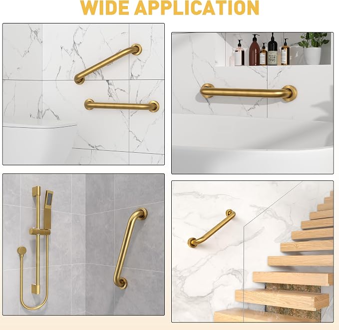Shower Grab Bar,18 Inch Anti Slip Brushed Gold Stainless Steel Grab Bars for Bathtubs and Showers, Bathroom Grab Bar,Safety Shower Handle,Handicap Elderly Injury Senior Assist Bath Handle